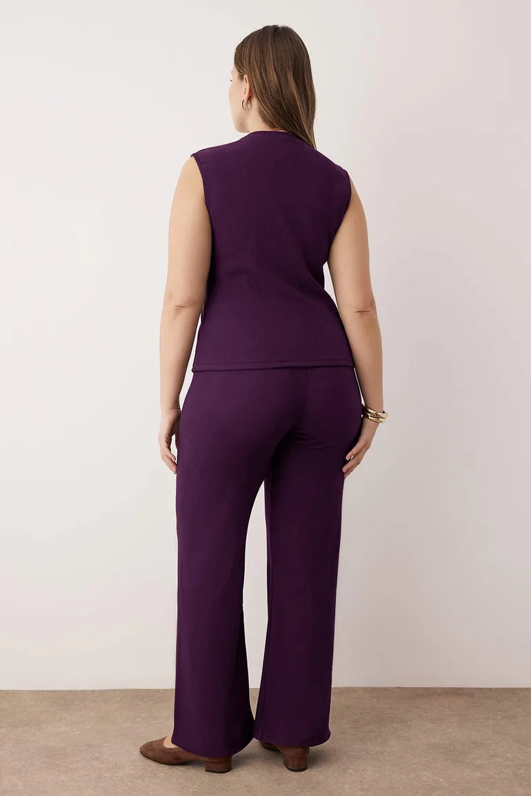 Plum bicycle collar button detailed knitted large size bottom - 3