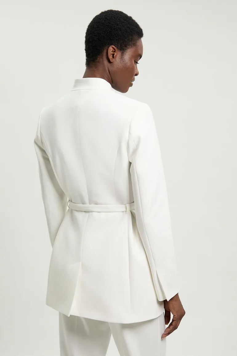 Tailored Collarless Belted Blazer - 2