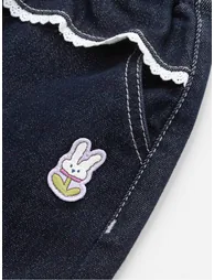 Girls' Elastic Waist Denim Pants - 3