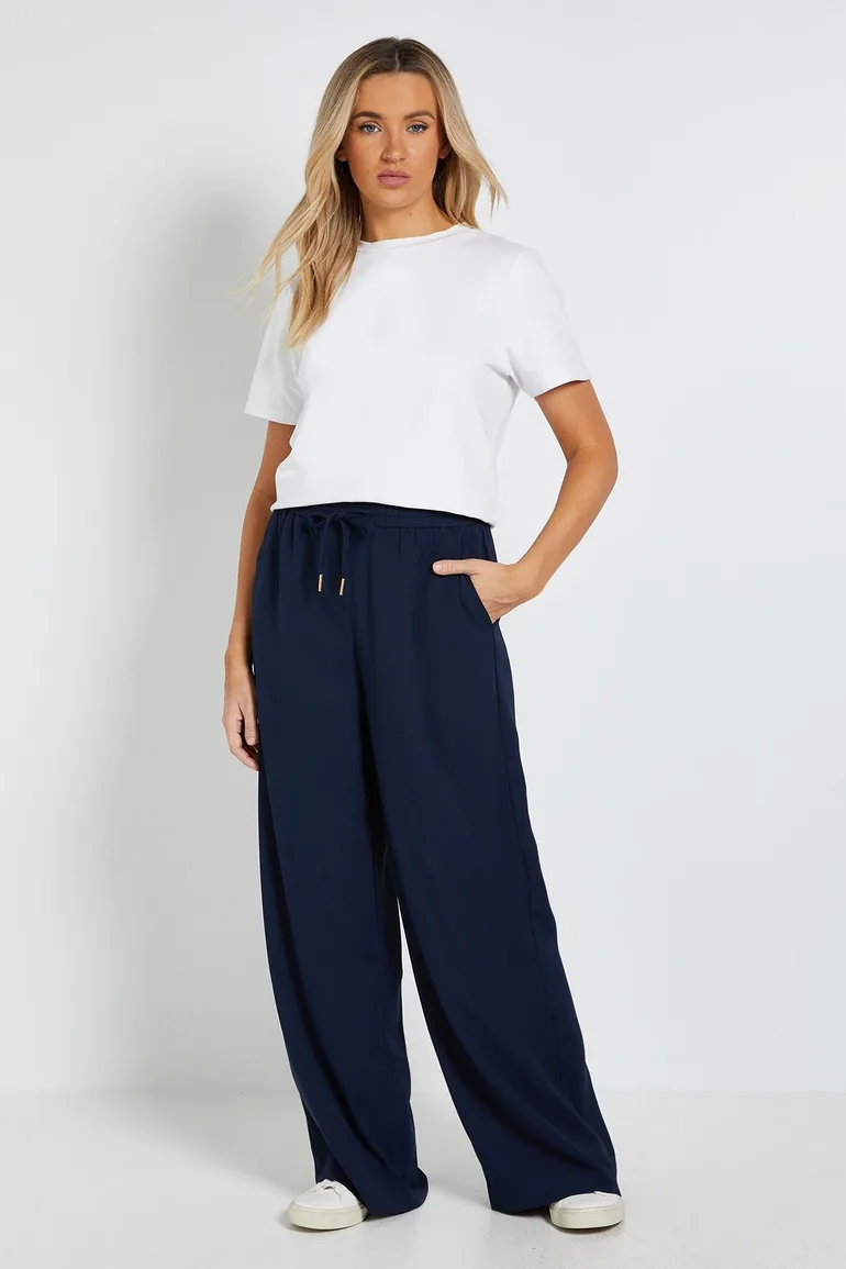 Tie Waist Wide Leg Trousers - 1