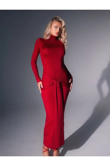 Rumaysa Long Sleeve Twisted Maxi Dress In Red