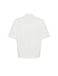 White 100% Cotton High Neck Three Quarter Sleeve Knitted T-Shirt - 7