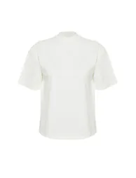 White 100% Cotton High Neck Three Quarter Sleeve Knitted T-Shirt - 6