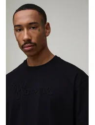 Oversized Boxy Extended Neck Homme Embellished T-Shirt - black - 2