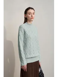 Mid-Length Turtleneck Cable Knit Sweater - 4