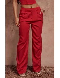 Red Woven Tailored Trousers - 1