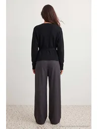 Black Double-Breasted Collar Tie Detail Knitwear Cardigan - 6