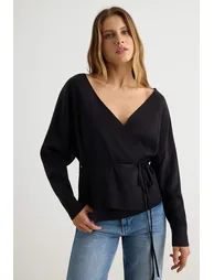 Black Double-Breasted Collar Tie Detail Knitwear Cardigan - 2