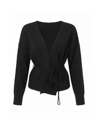 Black Double-Breasted Collar Tie Detail Knitwear Cardigan - 10