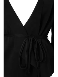 Black Double-Breasted Collar Tie Detail Knitwear Cardigan - 11