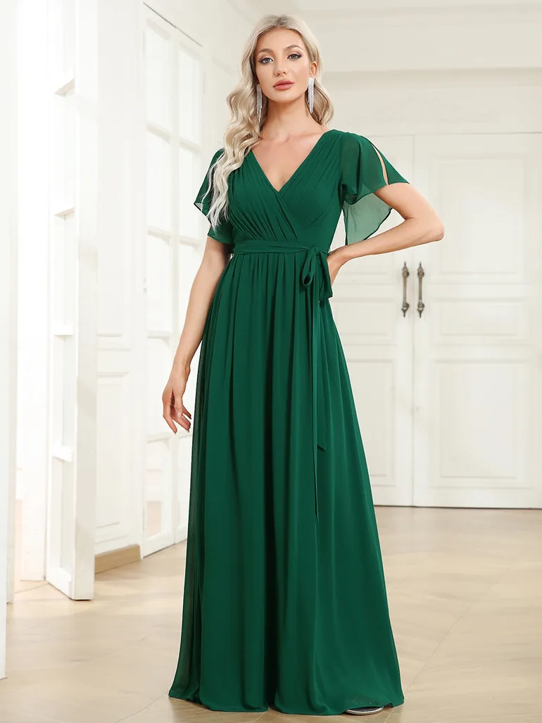 pretty LEORA|Plus Size Chiffon Tie-Waist Evening Dress