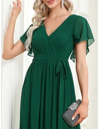 pretty LEORA|Plus Size Chiffon Tie-Waist Evening Dress - 4