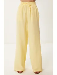 ISTANBUL Wide Leg Drawstring Waist Pants with Binding Detail - 5