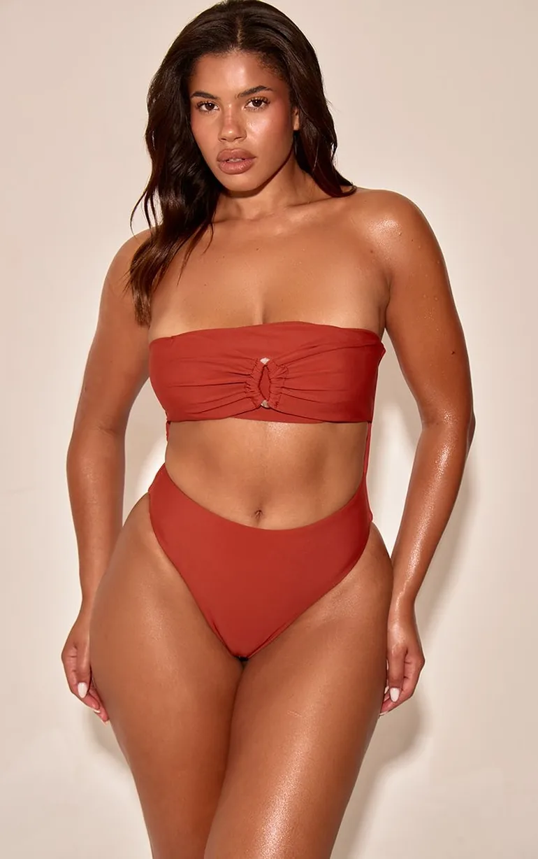 Shape Rust Cut Away Ring Detail Bardot Swimsuit