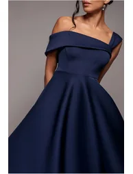 One Shoulder A Line Midi Dress - Navy Blue by Goddiva - 3