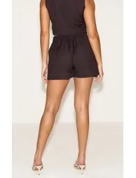 Chocolate Linen Look Oversized Detail Floaty Short - 3