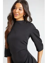 Cinched Waist Cropped Sleeve Shift Dress - black - 3