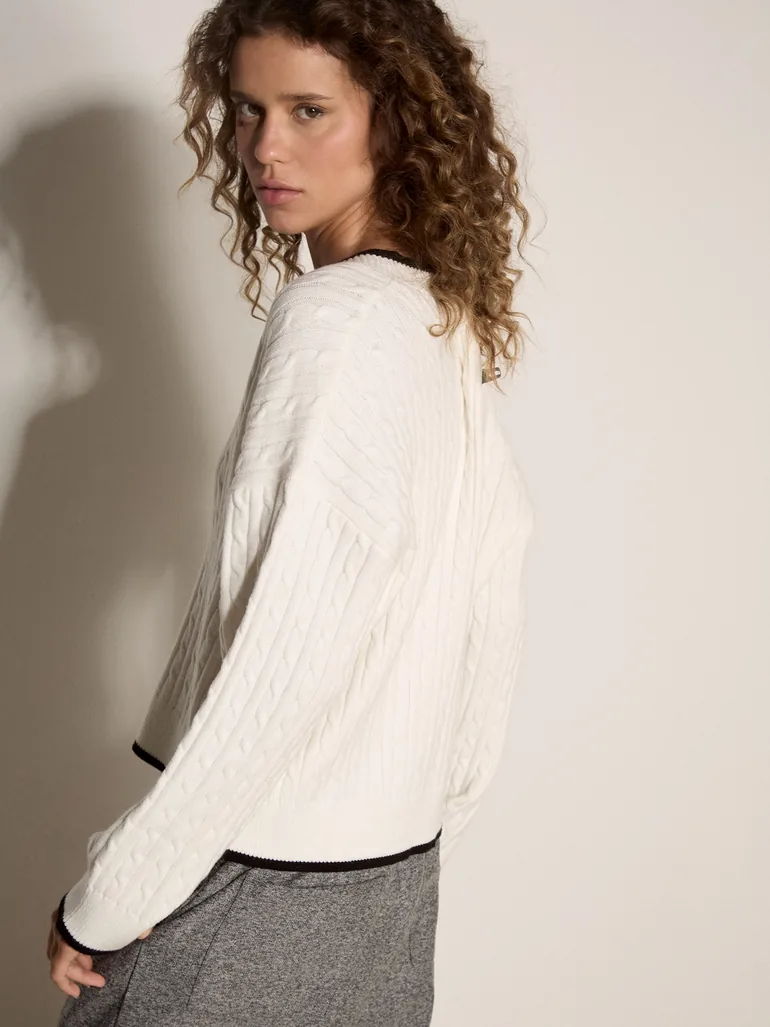 Cable Knit Tipped Cricket Jumper - 2