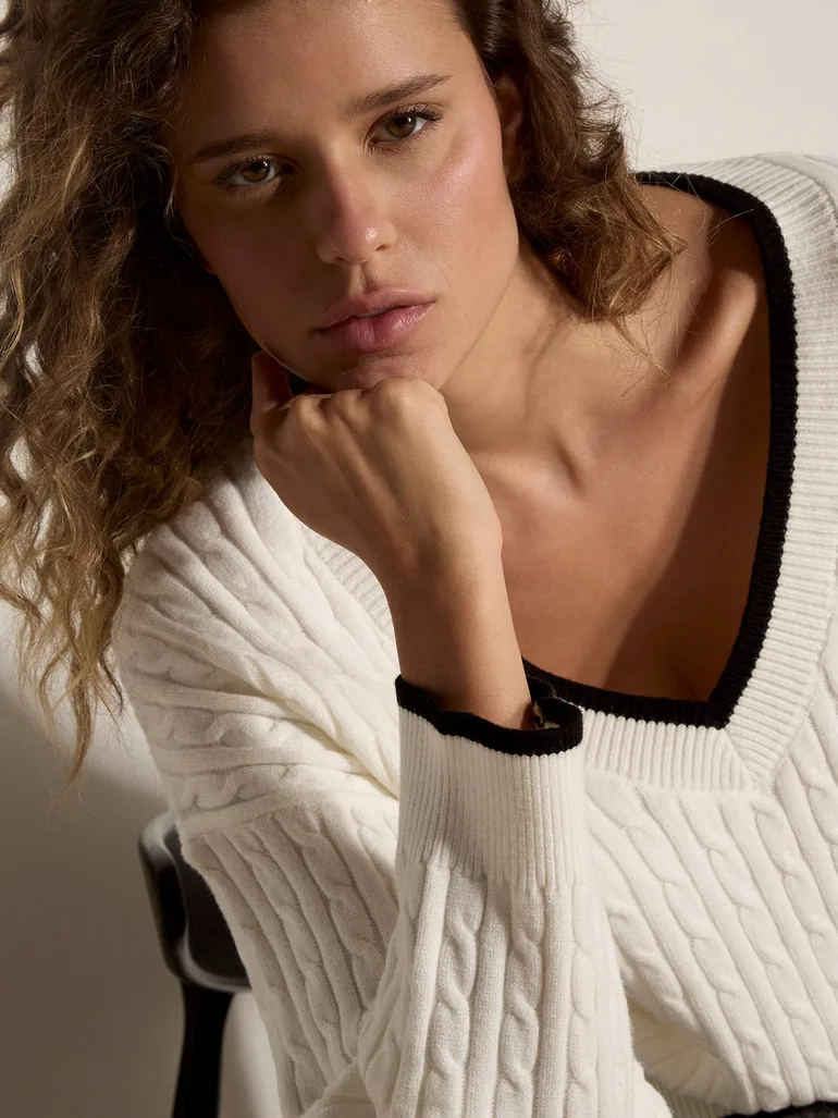 Cable Knit Tipped Cricket Jumper - 3