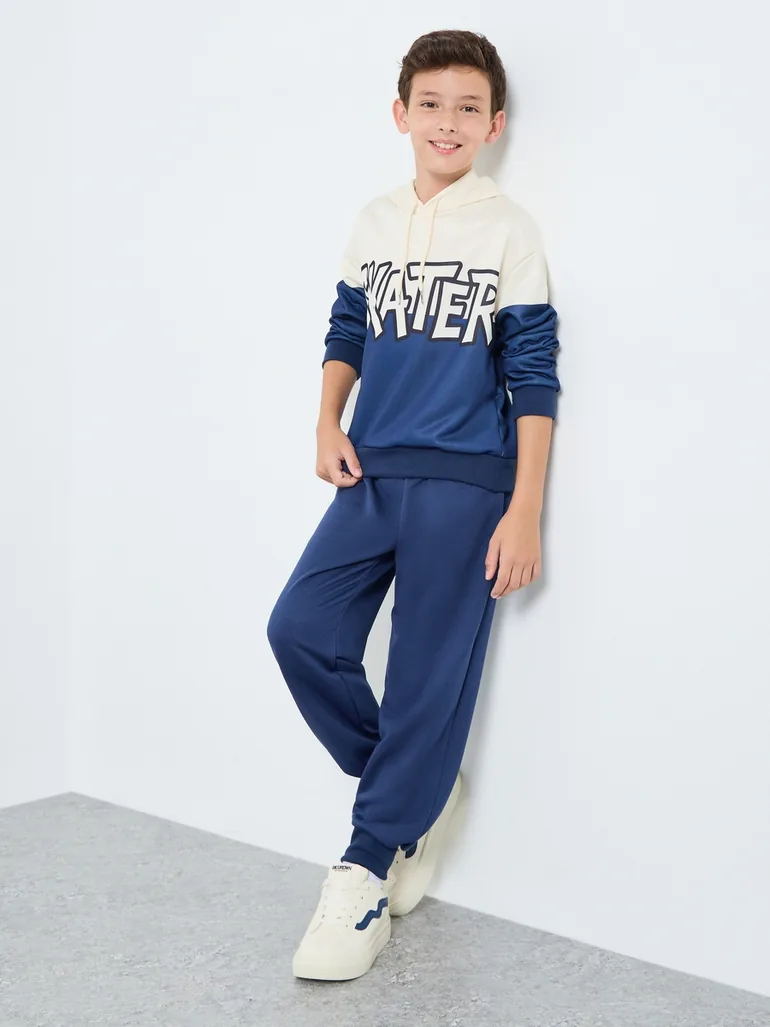 Boys Blue Color Block Hoodie and Joggers Set