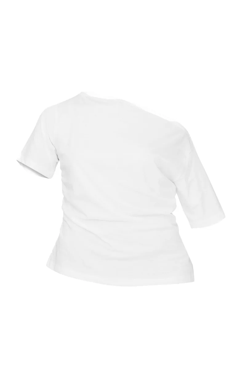 White Asymmetric Ruched Side Detail T Shirt - 4
