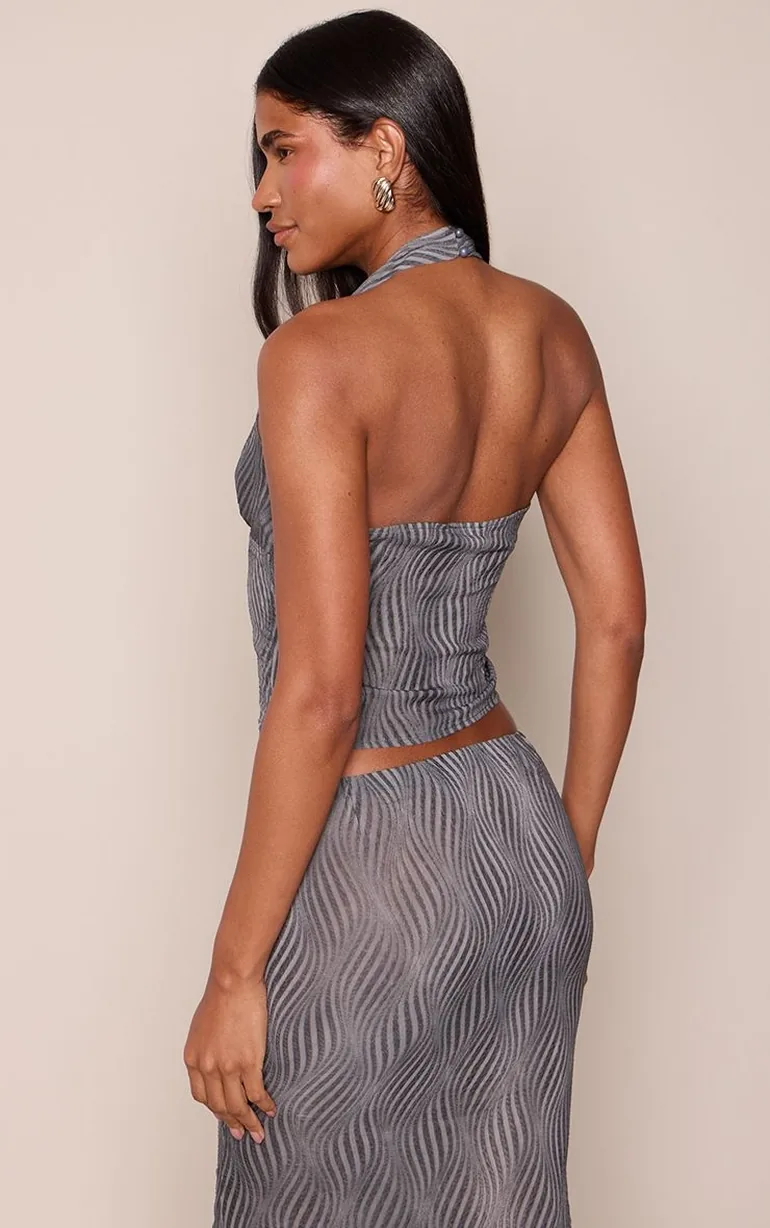 Grey Textured Halter Bust Top Co-Ord - 1