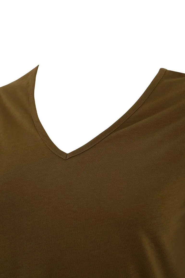 Khaki Single Jersey Knitted Plus Size Dress - 2
