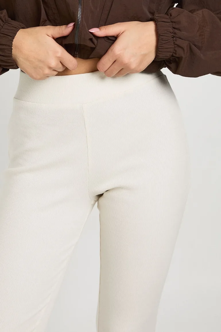 Ribbed Flare Leggings - cream - 3