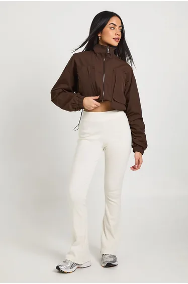 Ribbed Flare Leggings - cream