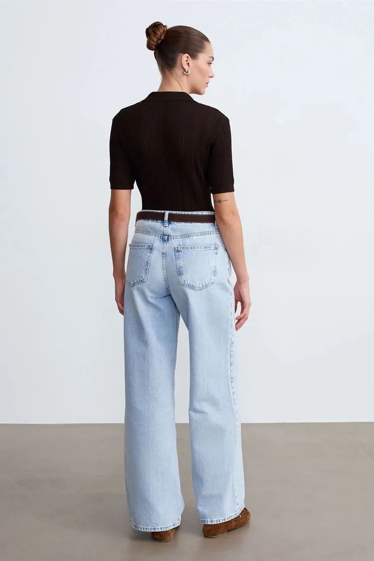 Dilvin High Waist Wide Leg Cotton Denim Jeans - 1