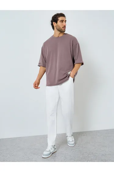 Men Solid Drawstring Waist Straight Leg Pants
