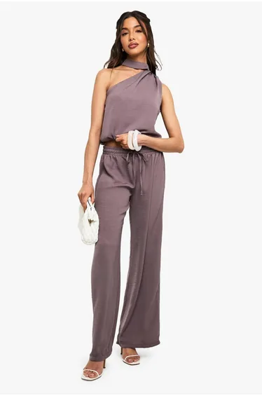 Woven Asymmetric Top - mocha