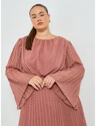 Plus Size Pink Pleated A-Line Maxi Dress - 3