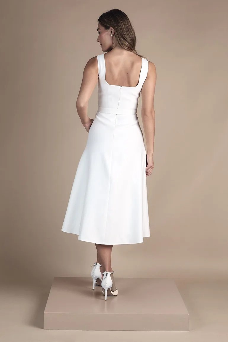 Belted Twill Midi Wedding Dress - 2