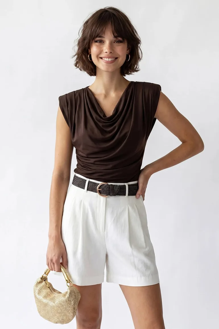 MIXRAY Sleeveless Cowl Neck Blouse - 2