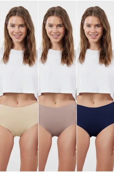 Navy Blue-Multicolored 3-Pack Micro Seamless/Non-Trace Hipster Knitted Panties