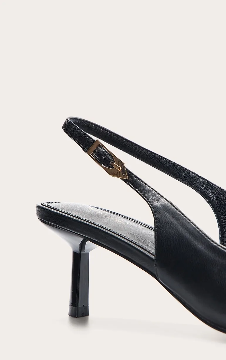 Black V Cut Sling Back Low Heeled Courts - 4