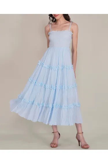 Lulu Bow Cotton Voile Dress in Light Blue