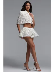 Sarah Chic Short Sleeve Lace Top Or Skirt Two Piece Set - 1