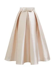 Luxurious Night Bowknot Pleated Midi Skirt in Champagne - 1