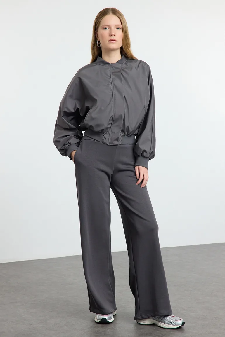 Anthracite Thin Extra High Waist Wide Leg/Wide Cut Trousers - 4
