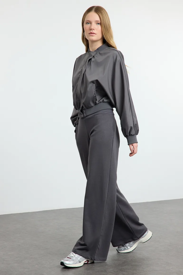 Anthracite Thin Extra High Waist Wide Leg/Wide Cut Trousers - 5
