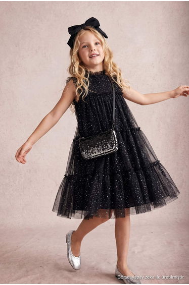 Black Girls' Tutu Glittery Woven Skirt