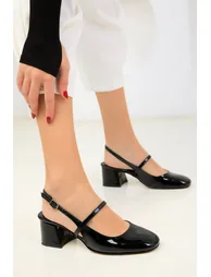 Black Patent Leather-Black Women's Classic Heeled Shoes - 3