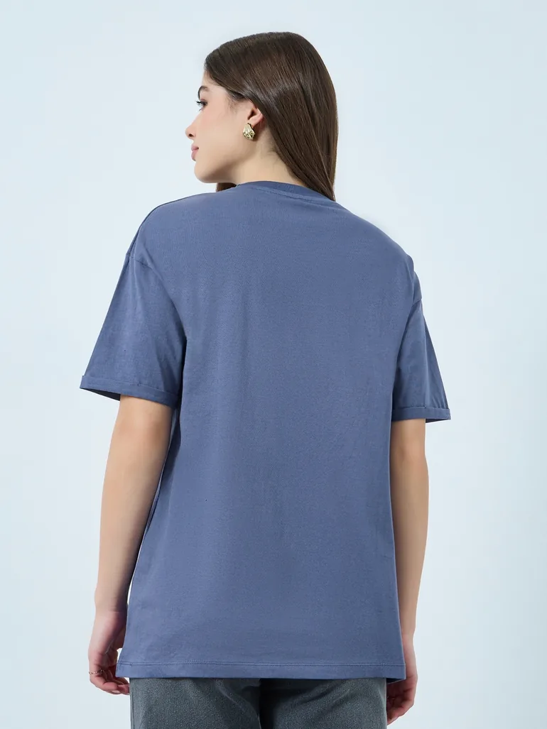 Blue Oversized Cotton T-Shirt - 3