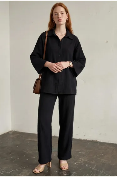 MY FASHION Muslin Fabric Two-Piece Set with Shirt & Pants