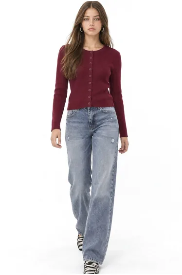Mixray Buttoned Slim Fit Ribbed Knit Cardigan