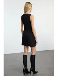 Black A-Line Mini Woven Dress - 3