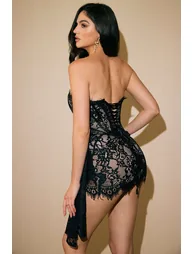 Lace Tie-Back Strapless Sleeveless Mini Dress - 6