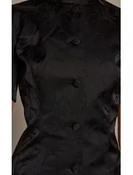 Black Jacquard Satin Collared Button Up Mini Dress - 3